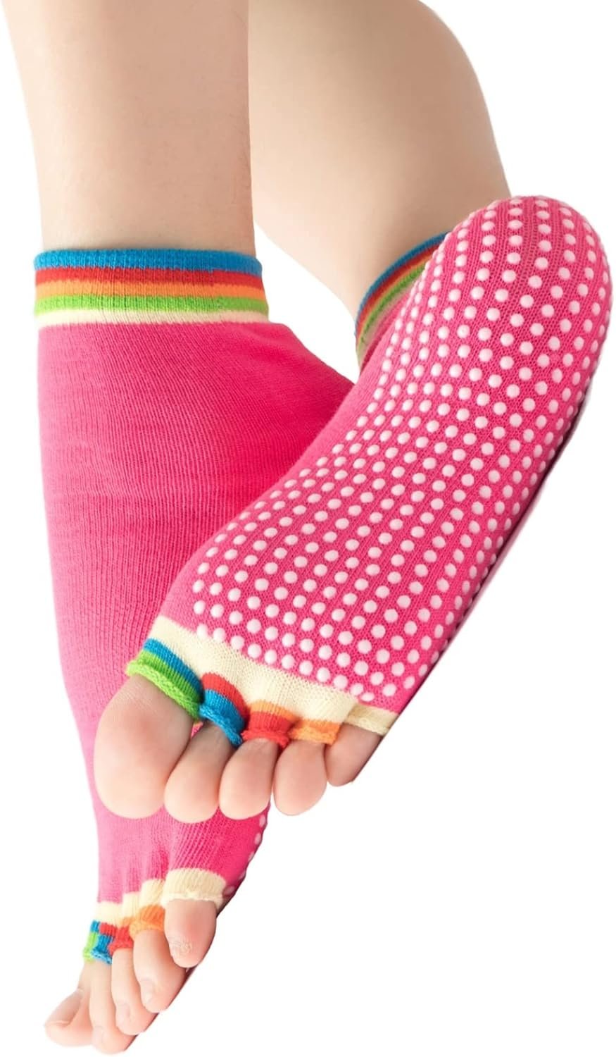 Women's yoga Pilates open-toe socks with anti-slip design - colorful anti-slip padded open-toe socks, suitable for dance and ballet