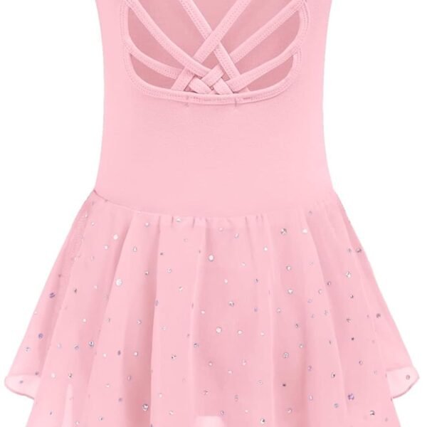 Girls' shiny ruffled sleeve ballet dresses with skirts, cross-back dance skirts