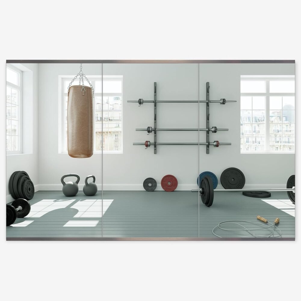 Dance Mirror, 48-inch x 24-inch x 3-piece set, wall-mounted frameless mirror, polished edges, tempered glass, large fitness mirror, suitable for home gyms/yoga studios/dance studios, etc. (48-inch x 24-inch, 3-piece set)