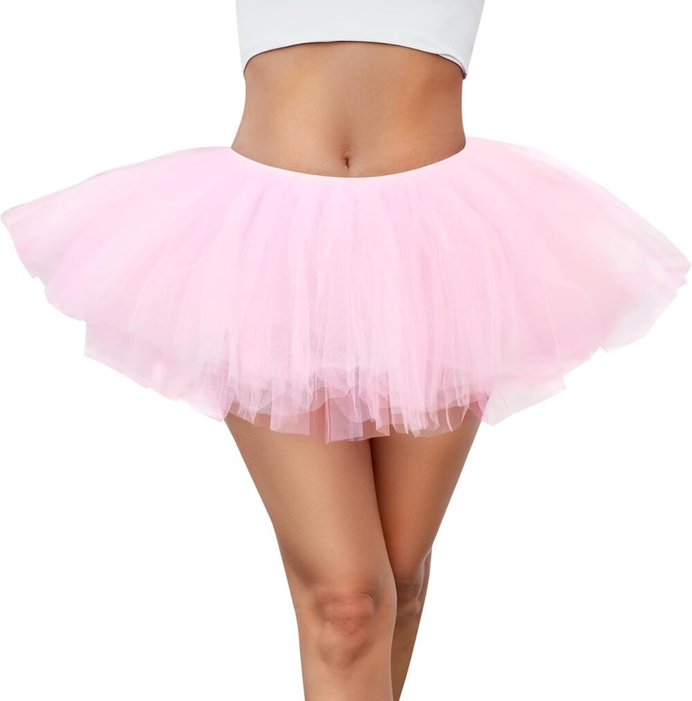 Women's Five-Layer Tutu Skirt, Ballet Bubble Skirt, Fluffy Stretch Tulle Mini Skirt, Halloween/Christmas Costume
