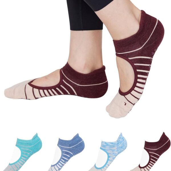 Women's Anti-slip Yoga Socks, 4-Pair Pack, Elastic Anti-slip Socks, Suitable for Pilates, Ballet Bars, Dance, and Indoor Fitness
