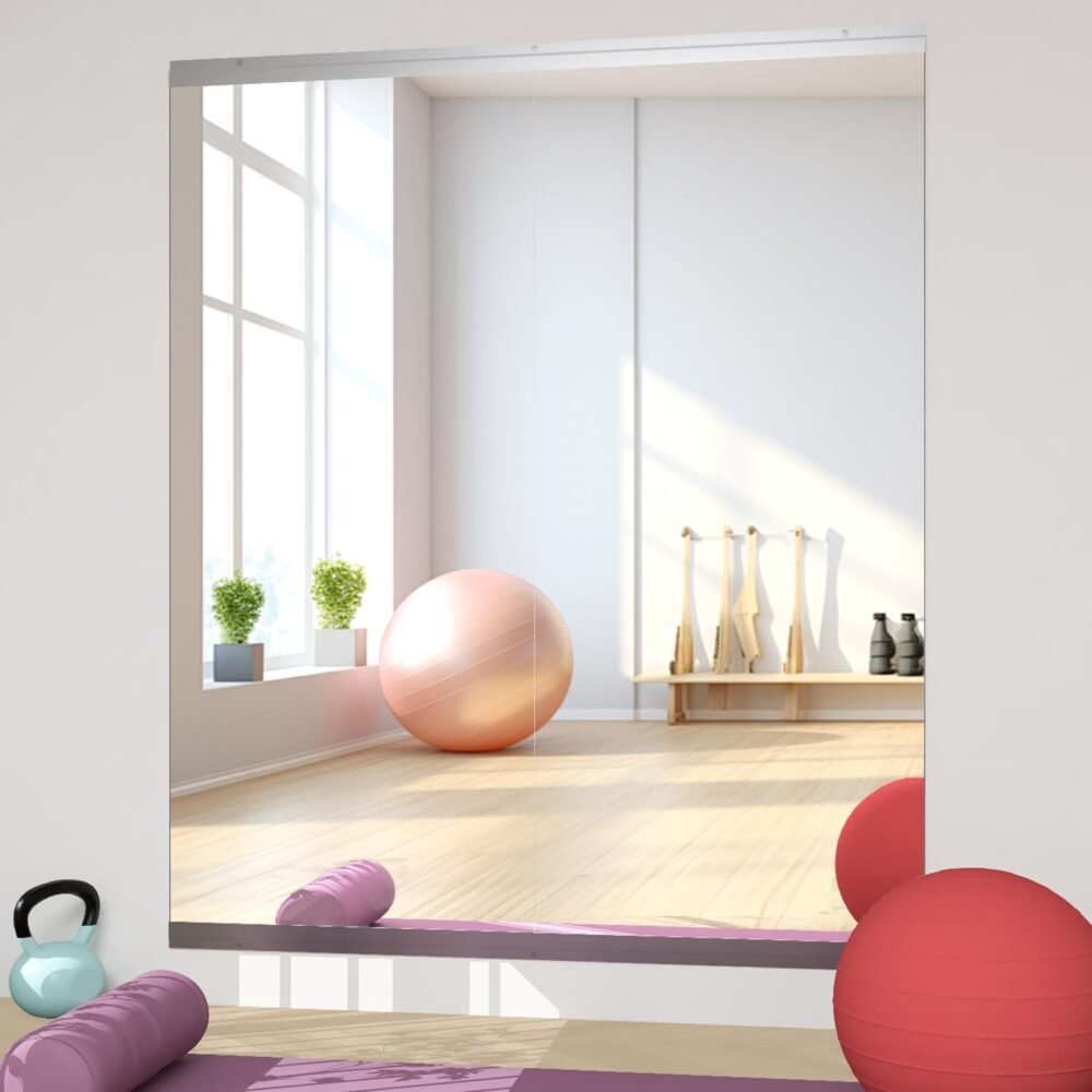 Dance Mirror, 57-inch x 24-inch, 2-piece tempered glass frameless large yoga mirror, wall-mounted dance mirror, suitable for gyms, yoga studios, studios, living rooms, and garages.