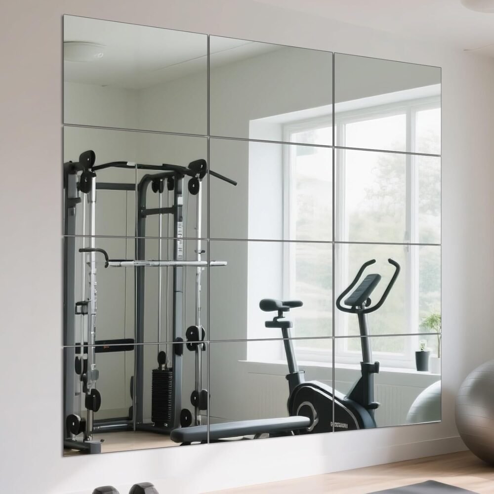 Full-Length Wall Mirror, High-Definition Glass Fitness Mirror, 12-Piece Pack, 12-inch x 16-inch Wall-Mounted Mirror, Suitable for Home Gyms, Dance/Yoga Studios, Bedrooms, and Doorways