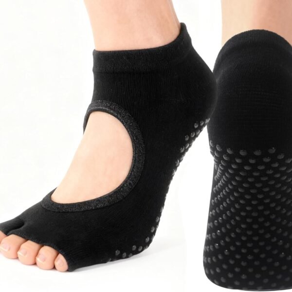 Half-Pair Women's Toeless Pilates Socks with anti-slip texture; yoga ballet bar dance socks, suitable for barefoot exercise.