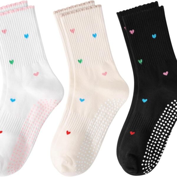 Women's Pilates yoga anti-slip socks, cute heart-patterned anti-slip mid-calf socks, suitable for fitness, ballet barre exercises, and dance