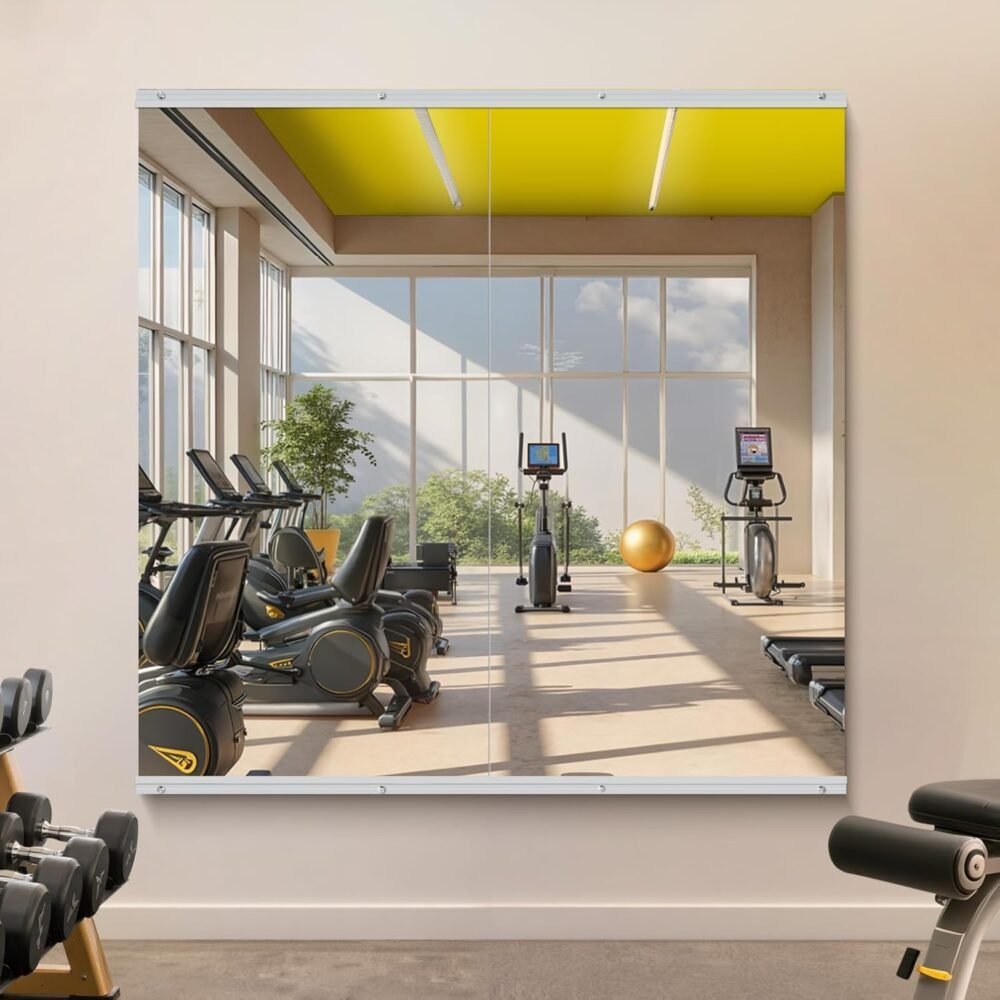 Dance Mirror - 48-inch x 24-inch, 2-piece frameless tempered glass full-length wall-mounted mirror - Suitable for yoga, fitness, bedrooms, and dance studios (silver).