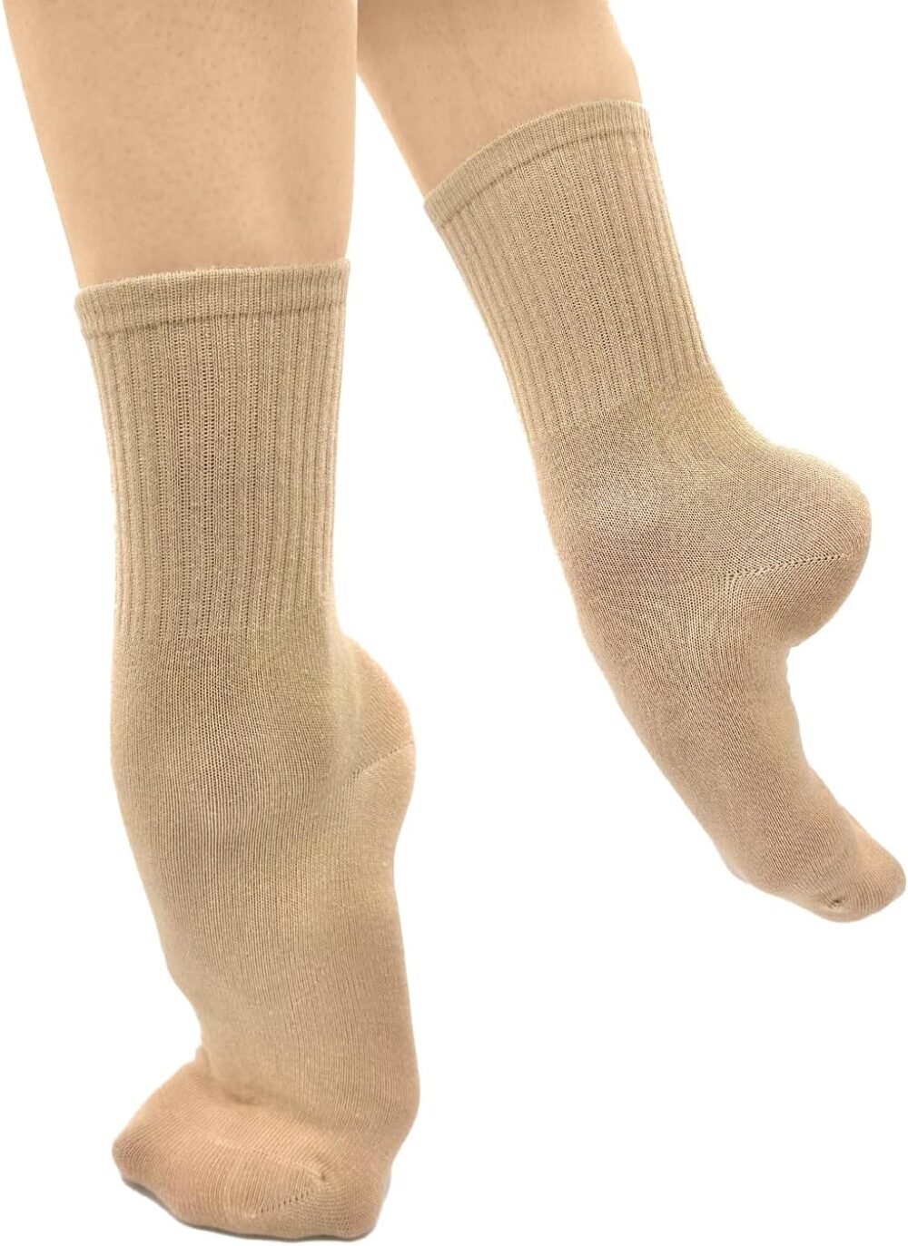 Vegan Dance Socks; acrylic material; protects toes and heels; ribbed cuff.
