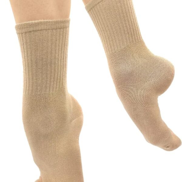 Vegan Dance Socks; acrylic material; protects toes and heels; ribbed cuff.