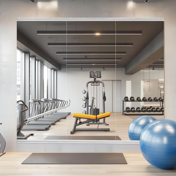 3-panel tempered glass home gym mirror, 48 x 48-inch per panel 24-inch Full-Length Wall-Mounted Frameless Mirror for Gyms, Yoga Studios, and Dance Studios