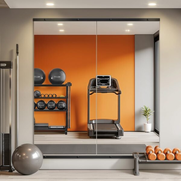 Home gym wall-mounted mirror, 56-inch x 28-inch x 2 panels, full-length mirror, large frameless glass full-length mirror, suitable for home gyms, workout areas, bedrooms, garages (black)