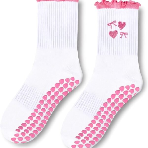 Women's Pilates socks, cute embroidered pattern yoga non-slip socks, soft cotton mid-calf non-slip socks, suitable for ballet bar training