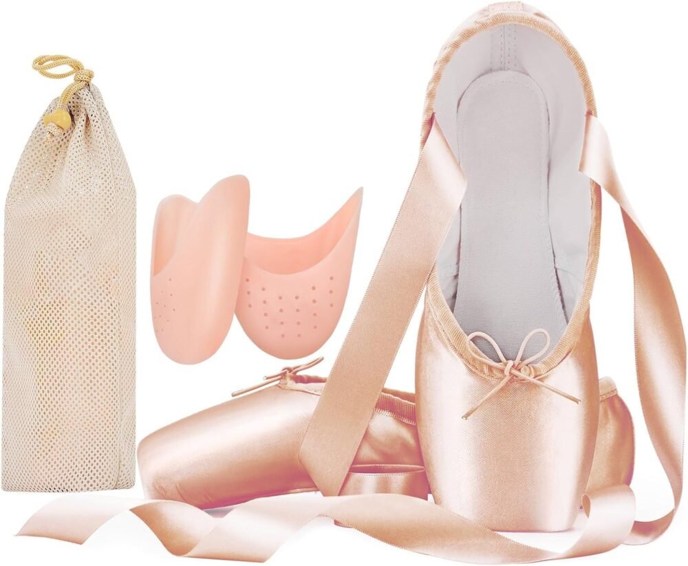 Adult Ballet Pointe Shoes with Toe Pads and Mesh Pockets, Suitable for Girls and Women