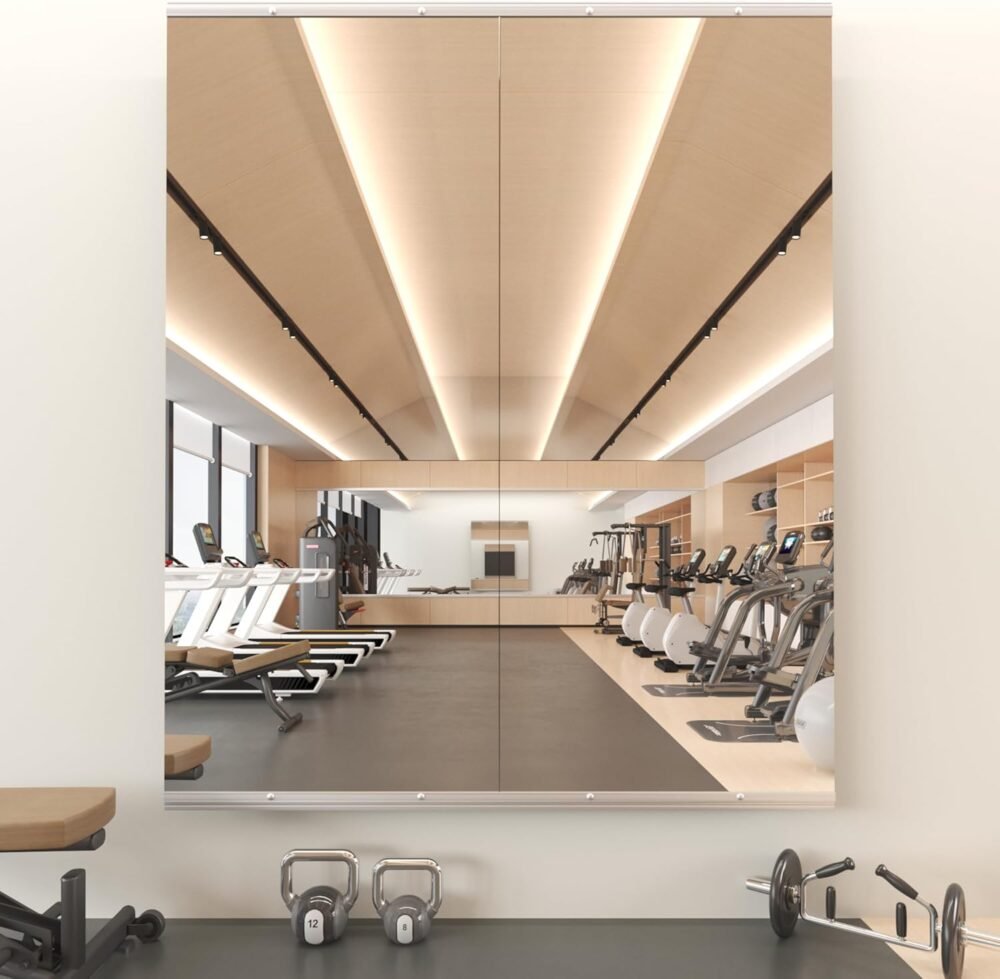 Gym mirror, 56 inches x 16 inches (each) - 2-piece, full-length mirror, suitable for yoga, garages, dance studios, rust-proof, tempered glass, frameless mirror, wall-mounted large gym mirror