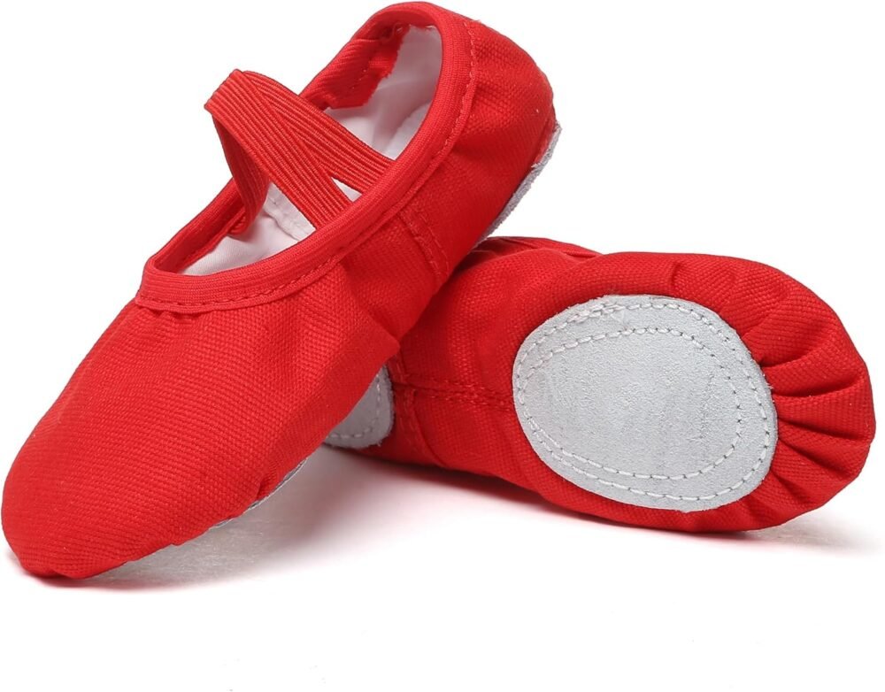 Girls' Ballet Shoes - Soft Canvas/PU Leather Dance Shoes, Non-Slip Sole, Ideal Ballet Flats for Toddlers and Children