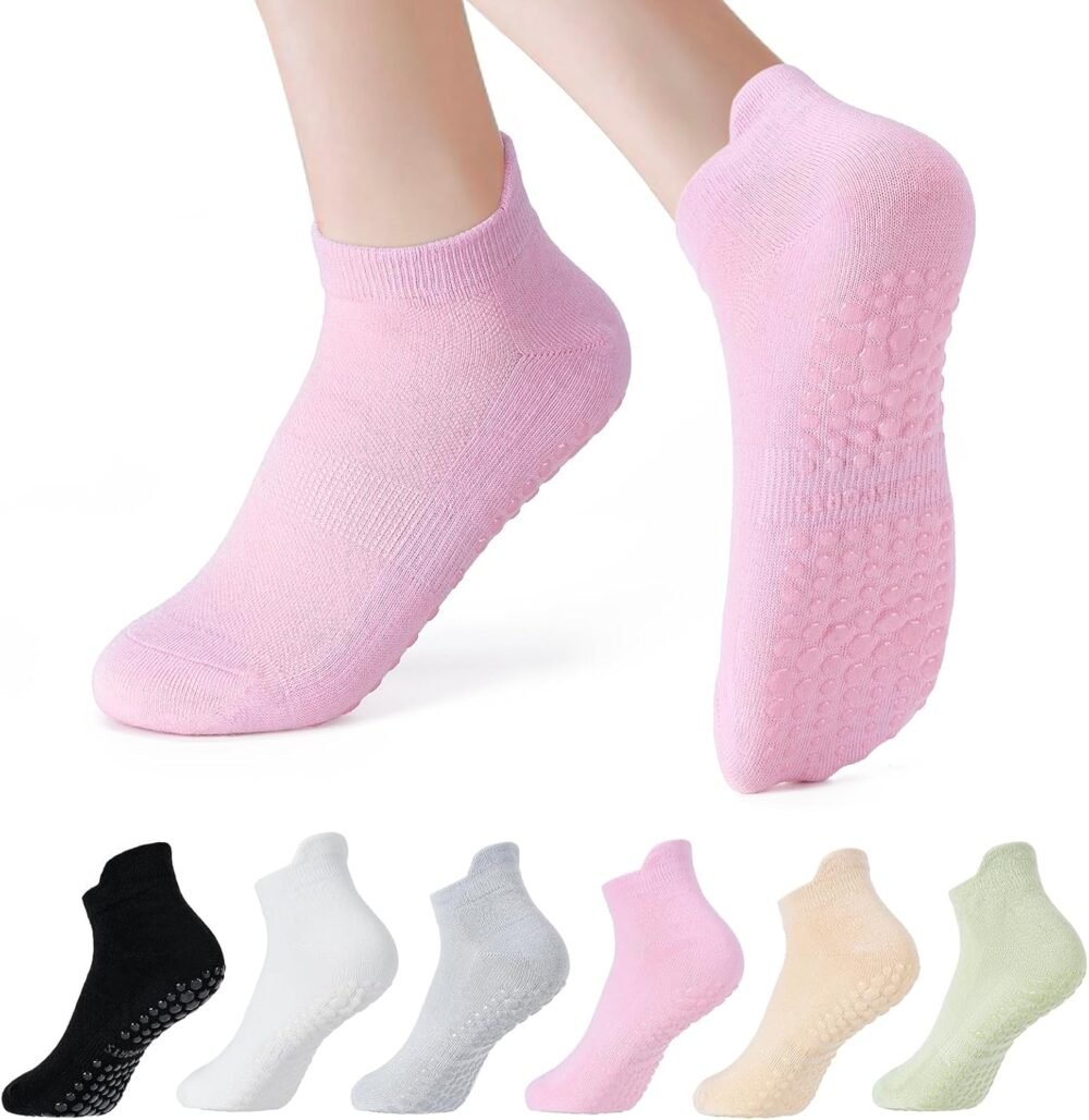 6-Pair Breathable Women's Yoga Socks with anti-slip texture; anti-slip sports Pilates socks, suitable for ballet bar training, dance, hospital, and home use.