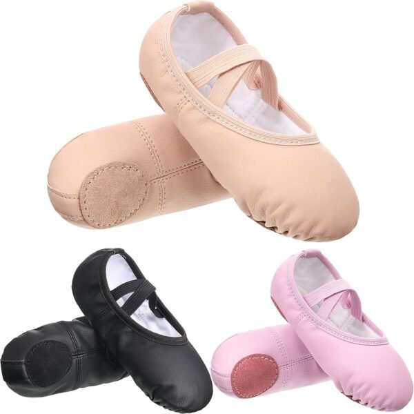 3-pair ballet flats, suitable for toddlers, soft leather dance shoes