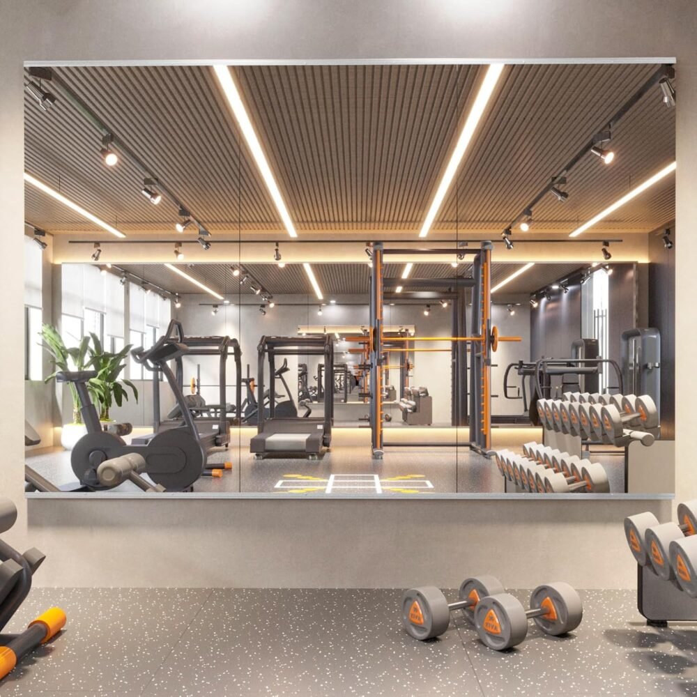 3-Piece Dance Mirror 56x16 Large frameless tempered glass wall-mounted mirror, suitable for gyms, yoga studios, and dance studios.