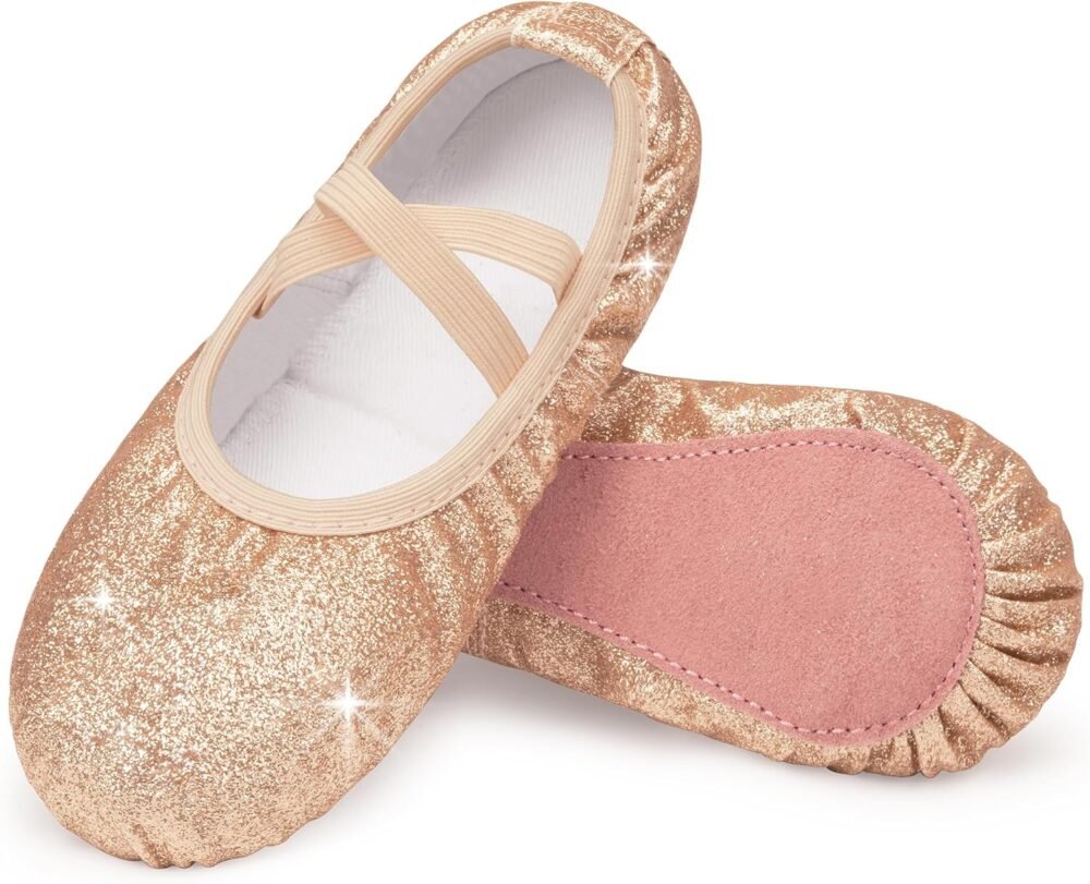 Girls' Sparkling Ballet Shoes | Metallic Faux Leather Ballet Shoes, Suitable for Toddlers/Toddlers/Older Children
