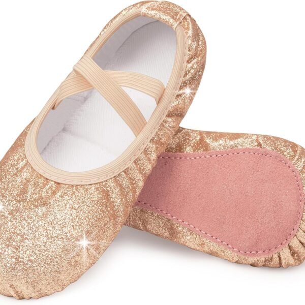 Girls' Sparkling Ballet Shoes | Metallic Faux Leather Ballet Shoes, Suitable for Toddlers/Toddlers/Older Children