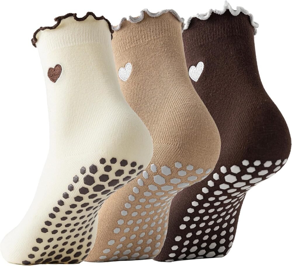 3-pack women's yoga Pilates socks with anti-slip pads, yoga, ballet, and dance anti-slip socks, padded mid-calf socks