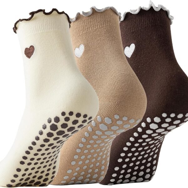3-pack women's yoga Pilates socks with anti-slip pads, yoga, ballet, and dance anti-slip socks, padded mid-calf socks