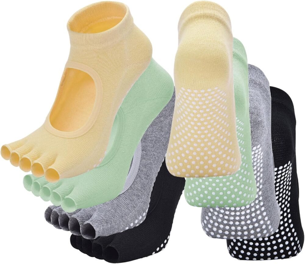 2-pack open-toe yoga socks, anti-slip design, suitable for Pilates, ballet, barefoot workouts, pure cotton open-toe sports socks