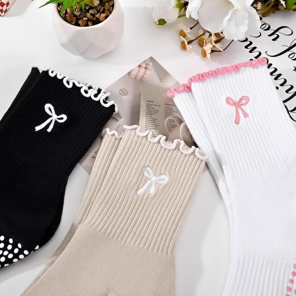 Women's Pilates and Yoga Anti-slip Socks, Bow-tie Ruffled Boat Socks, Suitable for Fitness, Ballet Bar Practice, and Dance - Image 2