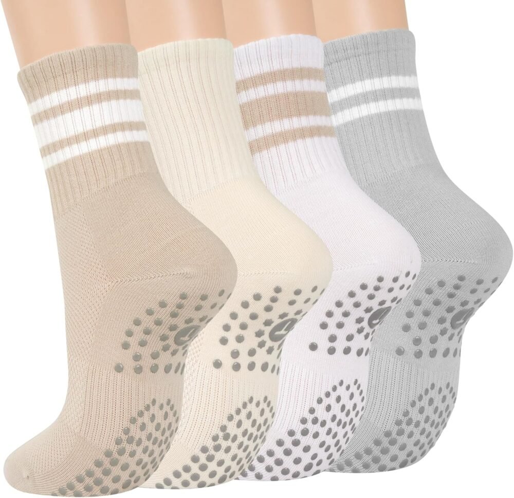Women's non-slip Pilates mid-calf socks, yoga socks with anti-slip particles, suitable for ballet, hospital sports, etc., non-slip adhesive socks
