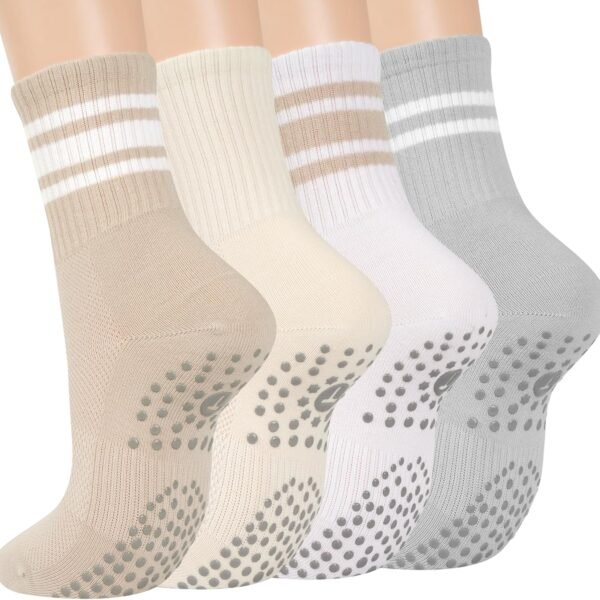 Women's non-slip Pilates mid-calf socks, yoga socks with anti-slip particles, suitable for ballet, hospital sports, etc., non-slip adhesive socks