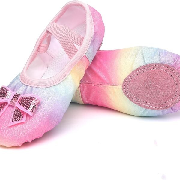 Girls' Ballet Shoes, Glittering Split-Toe Ballet Shoes, Toddler/Children's Practice Shoes, Flat, Soft, Lightweight, Elastic Laces, Suitable for Performance, Gymnastics, Yoga