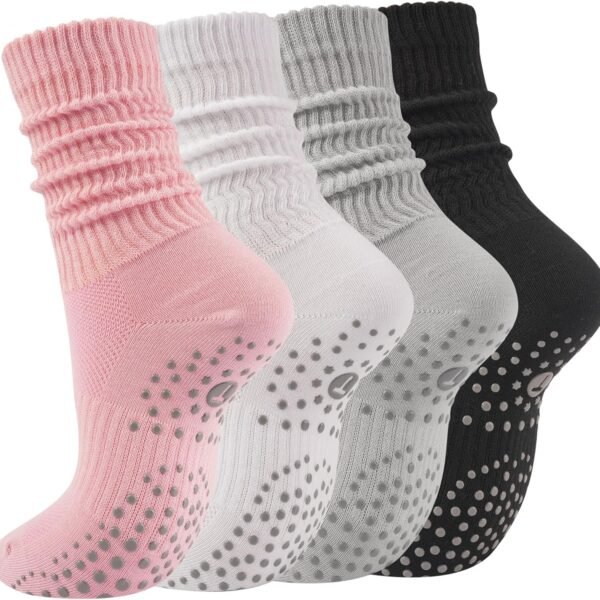 Women's Pilates loose mid-calf socks with anti-slip pads, suitable for ballet bars, dance, and hospital workouts