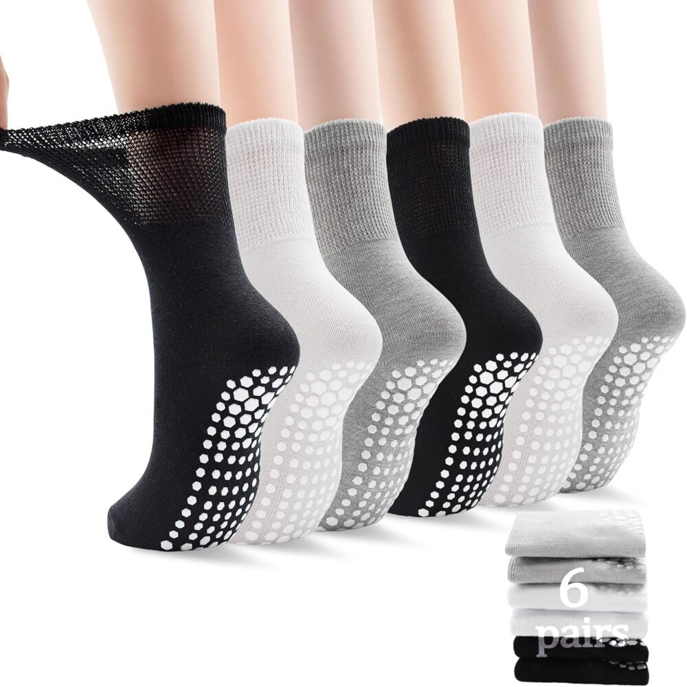 Women's non-slip Pilates socks, non-slip yoga socks, suitable for pure ballet, ballet, hospital sports, etc., 6 pairs per pack
